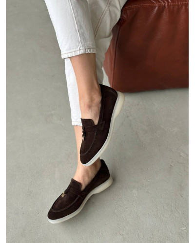 Женские лоферы из натуральной замши Your Step в шоколадном цвете Арт. 156-6